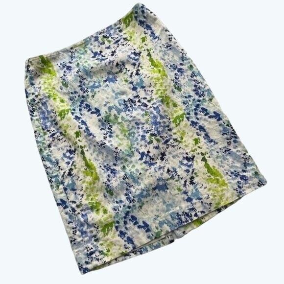 Ann Taylor Watercolor Pencil Skirt | Pastel Blue Green | Size 2 - Picture 2 of 8